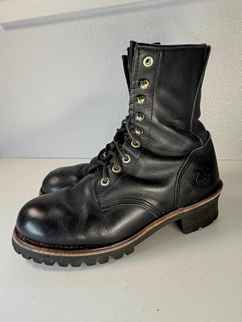 Georgia Boot Logger Work Boots Black Leather Vibram‎ USA Mens 8.5